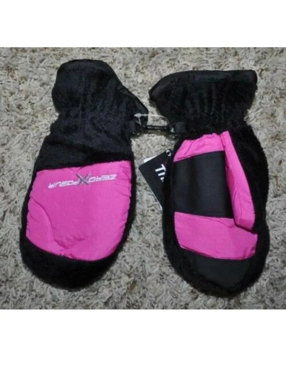 Zeroxposur Mittens 4/6X Girls Fleece Black Pink Gloves Thinsulate Winter Snow